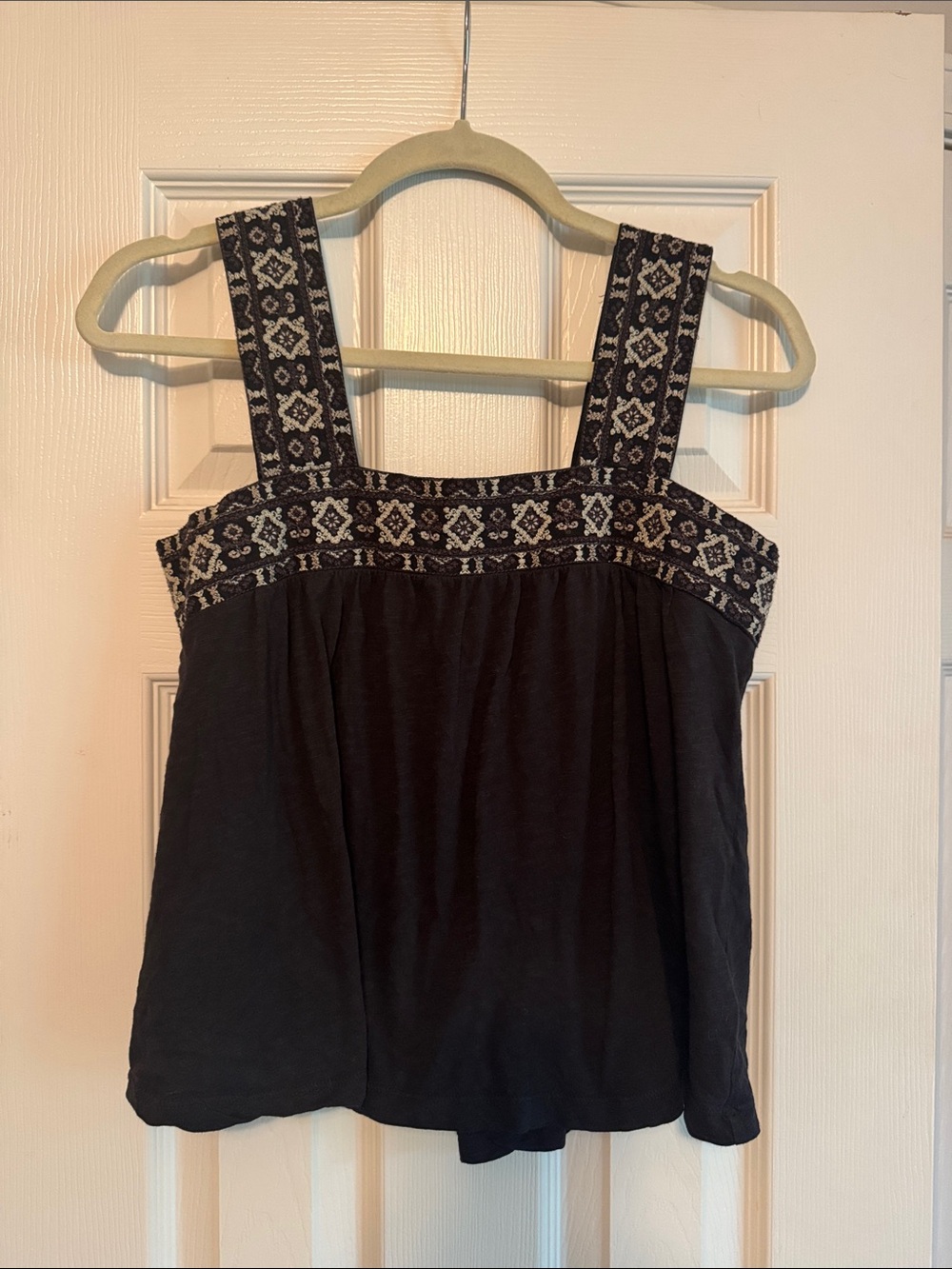 Lucky Brand Black Tank Top with Woven Patterned Straps